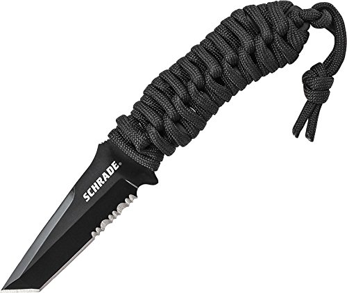 Schrade SCHF46TAS Full Tang Fixed Blade Neck Knife with Partially Serrated Tanto Blade
