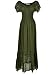 Anna-Kaci Peasant Maiden Boho Inspired Cap Sleeve Lace Trim Maxi Dress, Olive Green, X-Large