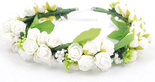 Rosebelles Girls Party Wedding Flower Crown Wreath with Adjustable Ribbon