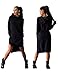 OVERMAL Women Shirt Dress Double Split Hoodie Pullover Pockets Top (Asia L=US8=UK12=EU38, Black)