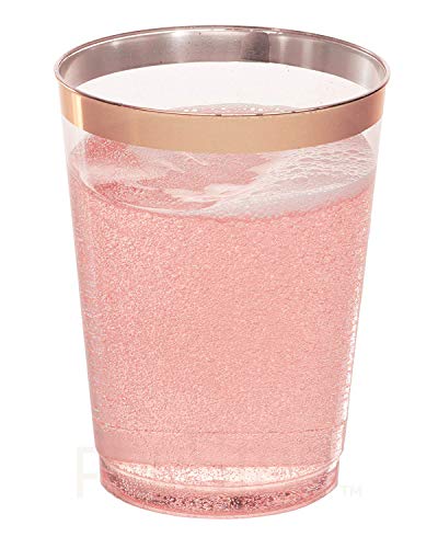 Rose Gold Plastic Cups | 10 oz. 50 Pack | Hard Clear Plastic Cups | Disposable Party Cups | Fancy Wedding Tumblers | Nice Rose Gold Rim Plastic Cups | Elegant Decoration Cups | Plastic Tumblers Bulk - Thumbnail 5