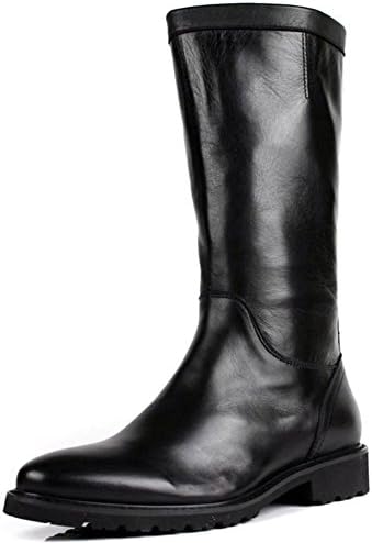 Men's Autumn Winter Knee High Knight Boots British Fashion Casual Comfortable Leather Shoes Low Side Zipper Black