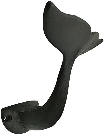 WISHAVE Cast Iron Whale Tail Hook Rustic Art Wall Decorative Hanger for Bags Curtain Coat Hat (Black)