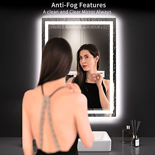 LOAAO 24"X32" LED Bathroom Mirror with Lights | Anti-Fog, Dimmable, 3 Color Temperature, Backlit + Front Lit, Memory Function, Tempered Glass, UL Listed