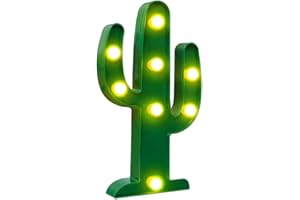 Novelty Place LED Cactus Night Lights, Warm White LED Marquee Sign Lamp Tropical Green - Living Room, Bedroom Table & Wall Christmas Decoration - Battery Powered 10 Inches High