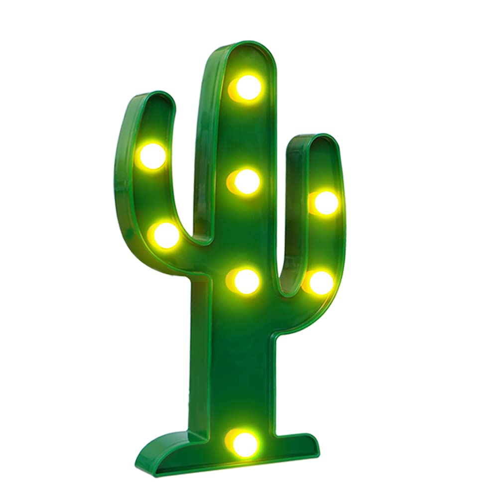 NOVELTY PLACE Designer Cactus Marquee Sign Lights, Warm White LED Lamp Tropical Green - Living Room, Bedroom Table & Wall Christmas Decoration for Kids & Adults - Battery Powered 10 Inches High