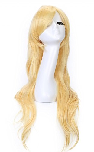 LOUISE MAELYS Long Curly Cosplay Wig Anime Costume Party Hair with Ponytail Gold