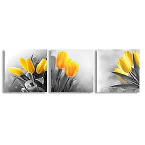 Canvas Wall Art Beautiful Flowers Collage Painting Artwork for Home Prints Framed - 12"x12"x3 Panels