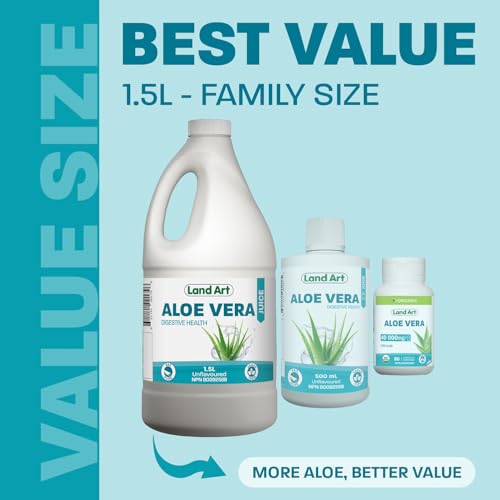 Pure Aloe Vera Juice - Unflavoured - Cold-Processed - Organic Fresh Leaves - Supports Digestive Health - Vegan - Ideal for Guts - Constipation Relief - Made in Canada - 1.5L