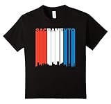 Kids Retro Red White And Blue Sacramento California Skyline Shirt 8 Black