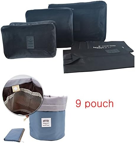 9 Sets Waterproof Packing Cube with upgraded colors Cosmetic Pouch1 Accessories Pouch1 Travel Cubes Pouches6 Shoe Bag1(black)