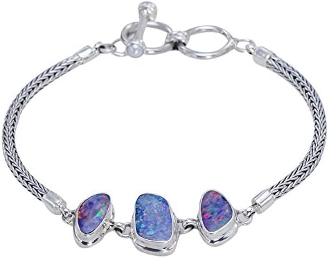 Luxurious Australian Fire Doublet Triple Opal 3-Stone Sterling Silver Bracelet