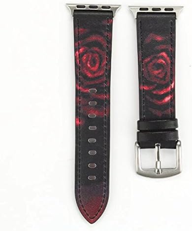 Bracelet for Smart Watch,Retro Rose Pattern Stylish Soft Leather Band 38MM New Adapter Metal Clasp Watch Series 3 2 1 Sport Versions (Red Rose, 38mm)