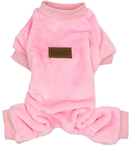Parisian Pet Dog Pajamas - Cat/Dog Fleece Jumpsuit, Size L - Velour Pink - Ideal Warm Winter Outfit for Female Dogs and Cats