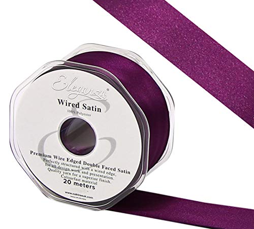 Eleganza Wired Edge Premium Double Faced Satin, Plum, 25mm x 20m
