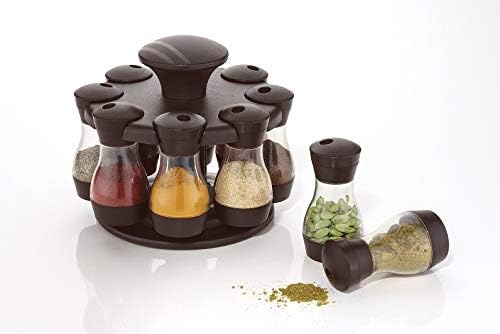 Nexa Premium Multipurpose Revolving Plastic Spice Rack Condiment Set (Brown, 8 Bottles)