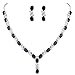 EleQueen Women's Silver-tone Cubic Zirconia Oval Shape Leaf Necklace Earrings Set For Brides And Weddings Black