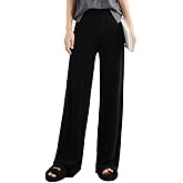 G Guzemor Women's Summer 100% Merino Wool Wide Leg Pants Solid Elastic High Waist Knit Lounge Trousers Casual Lightweight