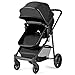 BABY JOY Baby Stroller, 2 in 1 Convertible Carriage Bassinet to Stroller, Pushchair with Foot Cover, Cup Holder, Large Storage Space, Wheels Suspension, 5-Point Harness, Black