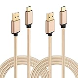 HI-CABLE, USB Type-C Cable, (6-Feet) Nylon Braided Fast Charger Cord for LG G5 V20, Google Pixel XL, Nexus 5X 6P, HTC 10, Lumia 950, More (Gold) Pack-2