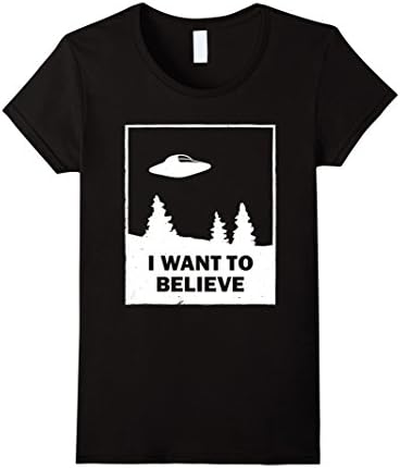 Womens Vintage White I Want To Believe UFO T-Shirt Small Black
