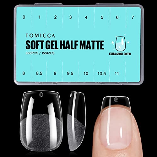 Photo 1 of TOMICCA Extra Short Coffin Nail Tips 360Pcs Full Cover Gel Nails, Soft Acrylic Nail Tips for Nail Extension, 15 Sizes Pre-shaped Half Matte Fake Gel Tips for Beginner DIY Nail Salon