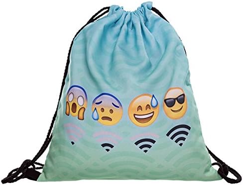GreenDimension Print Drawstring Backpack Rucksack Men Women's Print Shoulder Bags Gym String Beam Backpack Drawstring Travelling Daily Waterproof Bundle Pocket Canvas Large Storage Handbag Cute Emoji