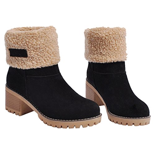 dotacoko women cute warm short boots suede chunky mid heel round toe winter snow ankle booties