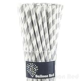 Biodegradable Paper Drinking Straws (Premium Quality), Pack of 50, Striped - Silver