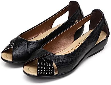 Womens Leather Summer Open Toe Casual Flat Slip On Shoes Wedge Sandals Comfort Work Loafers Breathable Shoes