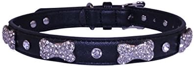 Vanderpump Pets Designer Diamond &amp; Bone Leatherette Collar, Large, Black