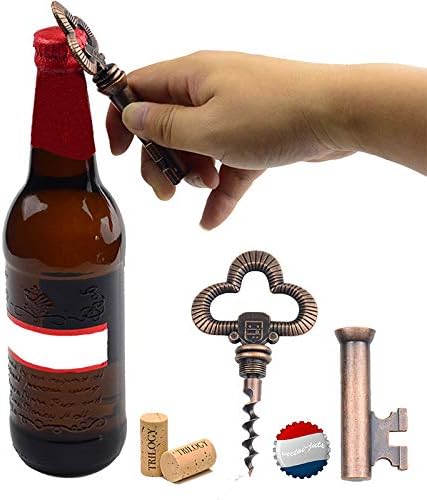 Makhry Multi-Function Vintage Skeleton Key Wine Bottle Opener Waiters Corkscrew for Guest Gift Souvenir (Antique Copper)