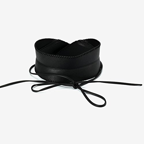 JIANGXIUQIN New Ladies Belt Women's Bowknot Faux Leather Wrap Around Self Tie OBI Cinch Waist Band Boho Belt,Black,One Size Applicable Jeans Pants Dress Skirt - Thumbnail 4