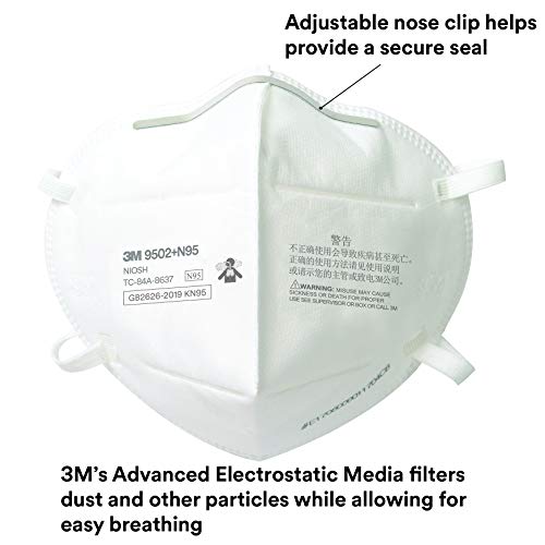 3M N95 Particulate Respirator 9502+, Disposable, Helps Protect Against