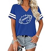 Football Shirts for Women Game Day T Shirt V Neck Funny Football Graphic Tee Casual Short Sleeve Tops