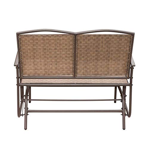 SunLife Outdoor Swing Glider 2 Person, Patio Furniture Loveseat Bench Rocking Chair with Brown Rattan Wicker Seatback - Thumbnail 6