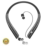 Bluetooth Headphones,DolTech Wireless Neckband Headset with Retractable Earbuds, HD Stereo Noise Cancelling Earphones with Mic (Call Vibrate Alert,18 Hrs Playtime)(Matte Black)