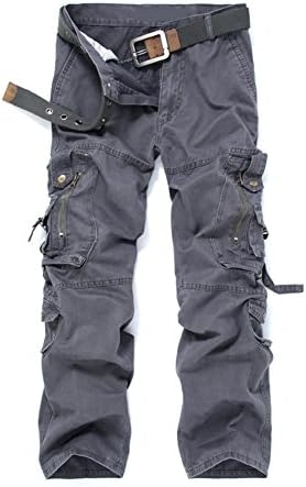 METERDE Men's Cotton Washed Baggy Army Travel Outdoor Cargo Pants Grey 36
