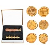 WOWOSS Wax Seal Stamp Set, 6 Pieces Sealing Wax Stamps Copper Seals and 1 Piece Wooden Hilt, Vintage Classical Wax Stamp Kit for Holiday Decorations, Postcards, Invitations, Gift