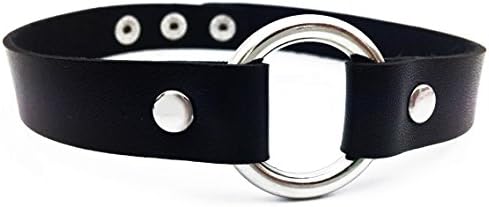 GIANCOMICS Vintage PU Leather Choker Necklace Goth O-Ring Choker Collar Hoop Chain R