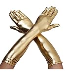 Encan Womens Shiny Liquid Metallic Long Gloves Silver 18