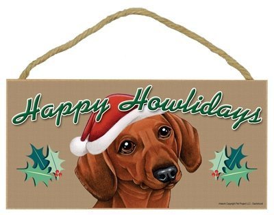 Happy Howlidays Wooden Sign – Dachshund (Red) by Love & Laughter Wooden Sign