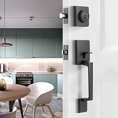 GUA OYH Front Door Handle Matte Black Door Handle Sets Handleset with Door Lever Front Door Lock