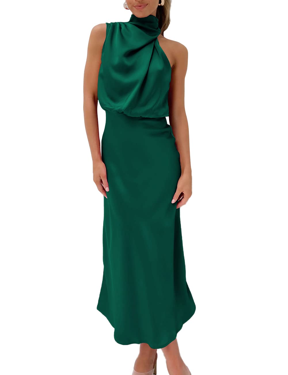 Size L, Hatant Satin Maxi Dress for Women Silk Wedding Guest Dress ...