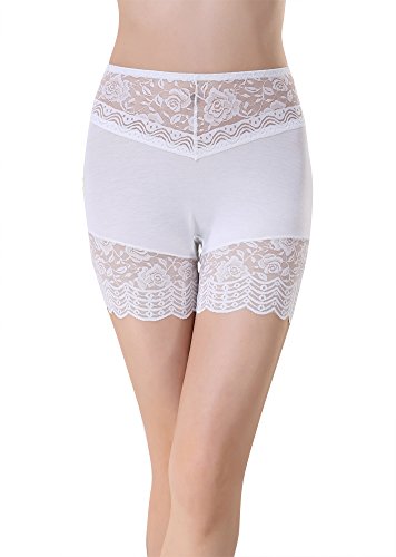 Shawhuaa Womens Modal Lace Stretchy Active Yoga Safety Shorts Panties White, One Size - Thumbnail 3