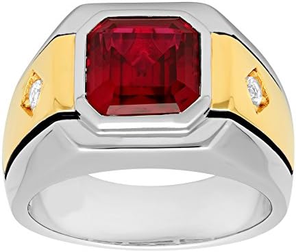 Men’s Tri-Tone 14k Gold Plated 925 Sterling Silver Black Outline and Red Ruby – Mens Fashion Ring