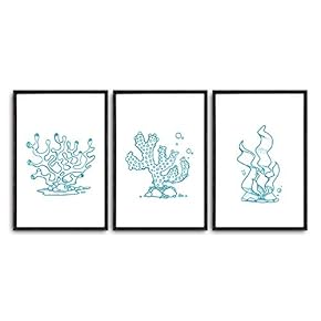 3 Piece Framed Canvas Wall Art Simple Seabed Elements Canvas Prints Home Artwork Decoration for Living Room,Bedroom - 16"x24"x3 Panels