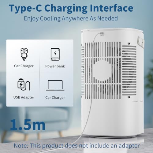 Portable Air Conditioner,1000ML Air Conditioning with Quiet Cool Mist, 7-Color Night Light, 120° Oscillation & Timer, for Bedroom, Car, Office