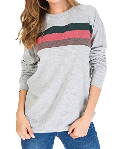 Aifer Women's Casual Crewneck Color Block Long Sleeve Blouse Sweatshirt Loose Pullover Cotton Knitted Tunic Tops