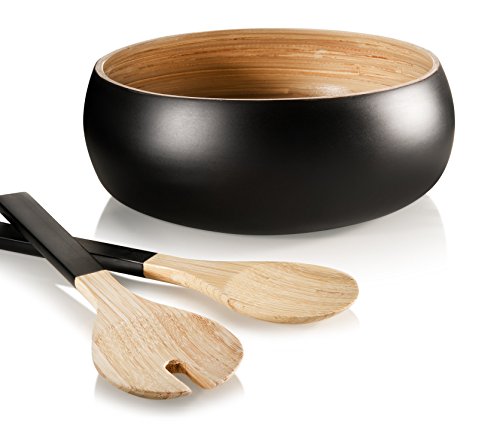 Francois et Mimi 3 Piece Bamboo Salad Bowl Set with Utensils, 11